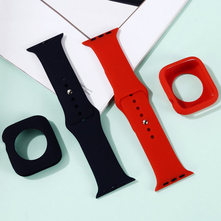 Red and black silicone replacement watchband with matching protective watch case