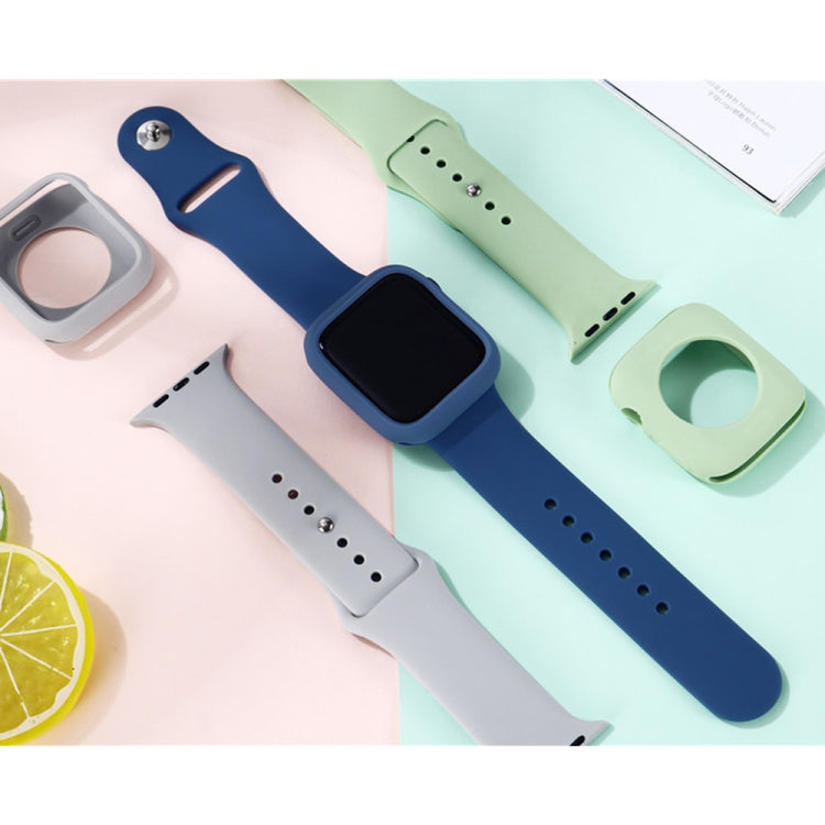 Assorted silicone watch straps with protective cases in blue, green, and light colors