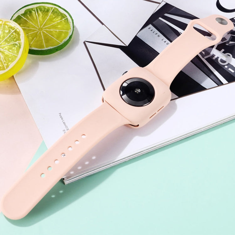 Light pink silicone watch strap with matching protective case insert, in packaging