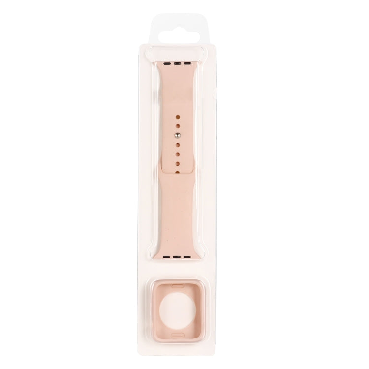 Silicone watch strap and protective case set, light pink silicone band with square case