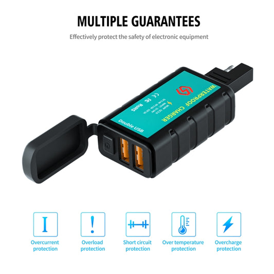 WUPP ZH-1422C2 Motorcycle Square Dual USB Fast Charging Charger with Switch + Integrated SAE Socket + 1m SAE Socket Cable, ZH-1422C2
