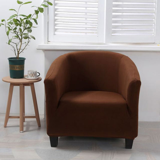 Brown semicircle sofa chair cover with elastic fit over arms and backrest