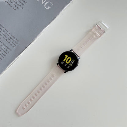 Light pink translucent silicone watch strap with perforated holes and clear clasp, 20mm width