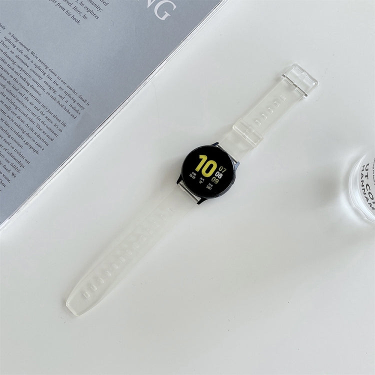 Clear translucent silicone watch strap with perforated holes and clear clasp, 20mm width