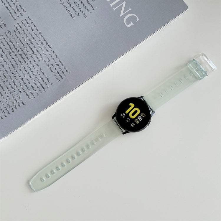 Translucent mint silicone watch strap with perforated holes and clear clasp, 20mm width
