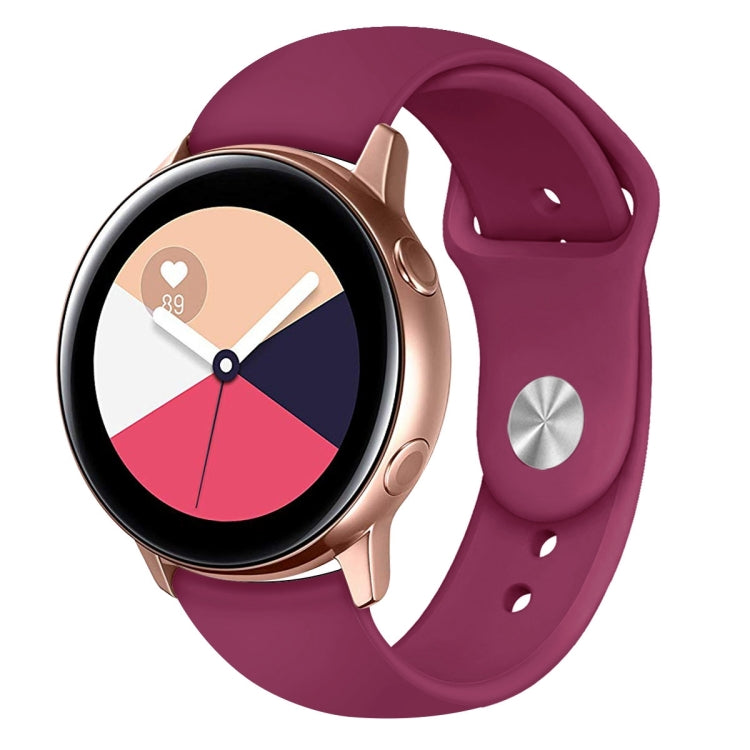 Wine red silicone smartwatch wrist strap with metal buckle and watch back view