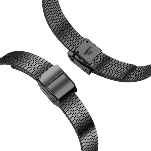 Seven-bead double safety buckle watch strap for Apple Watch, black link strap close-up