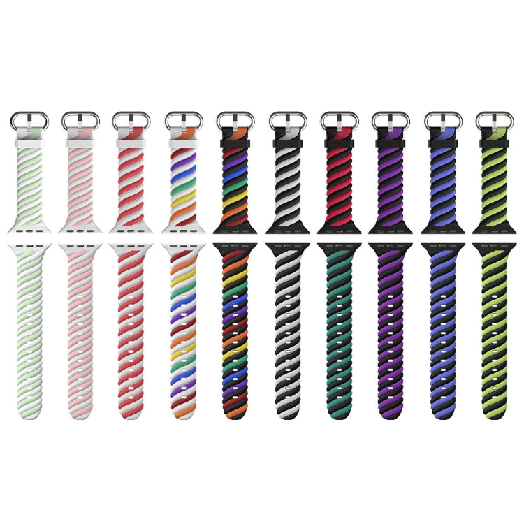 Assorted two-color twist silicone watch straps with mixed stripe colors, perforated