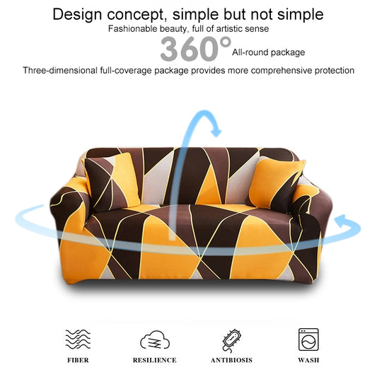 Double Seat Full Coverage Elastic Non-slip Sofa Cover, Geometric Orange, Geometric Blue, Geometric Green, Rubik Cube Purple, Golden Triangle, Charm, Beautiful, Fashion Black, Fashion Grey, Fashion Bean Paste, Flowers Bloom, Orchid, Classic Elements    ...