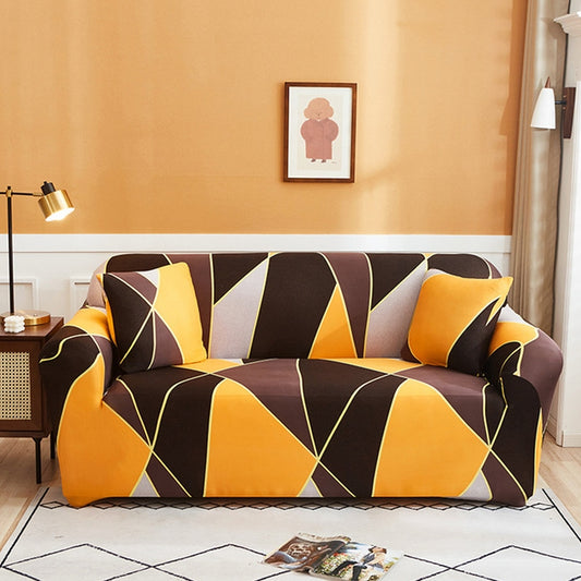 Double Seat Full Coverage Elastic Non-slip Sofa Cover, Geometric Orange, Geometric Blue, Geometric Green, Rubik Cube Purple, Golden Triangle, Charm, Beautiful, Fashion Black, Fashion Grey, Fashion Bean Paste, Flowers Bloom, Orchid, Classic Elements    ...