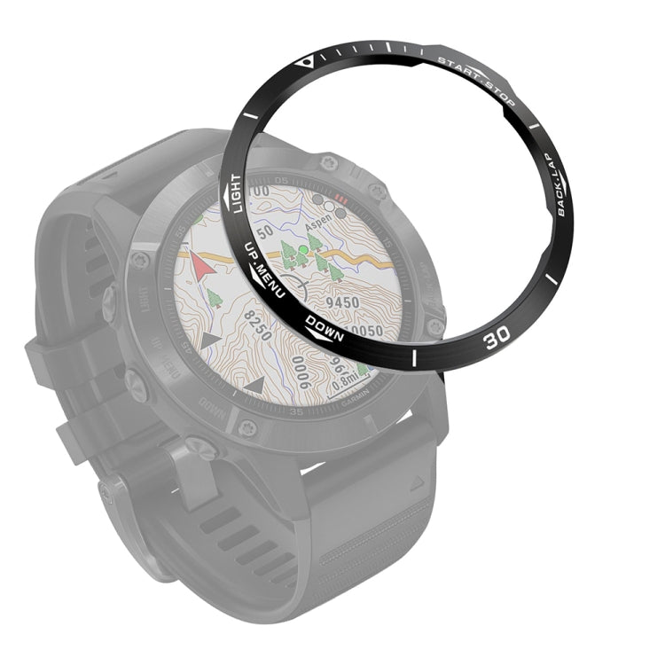 Dark bezel ring accessory fitted around smartwatch display