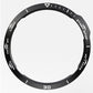 Black bezel ring with markings and white lettering, front view