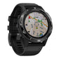 Black bezel ring with white text around smartwatch display on black watch