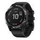Black bezel ring with white text around smartwatch face on black watch