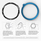 Set of two bezel rings: black ring and blue ring with white text