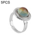 Adjustable open ring with oval iridescent gem and textured heart halo setting