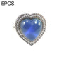 Adjustable open ring with blue heart gem and rhinestone-style border