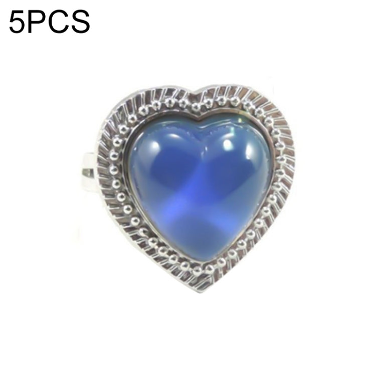 Adjustable open ring with blue heart gem and rhinestone-style border