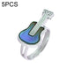 Adjustable open ring with guitar-shaped enamel and iridescent green-blue gem