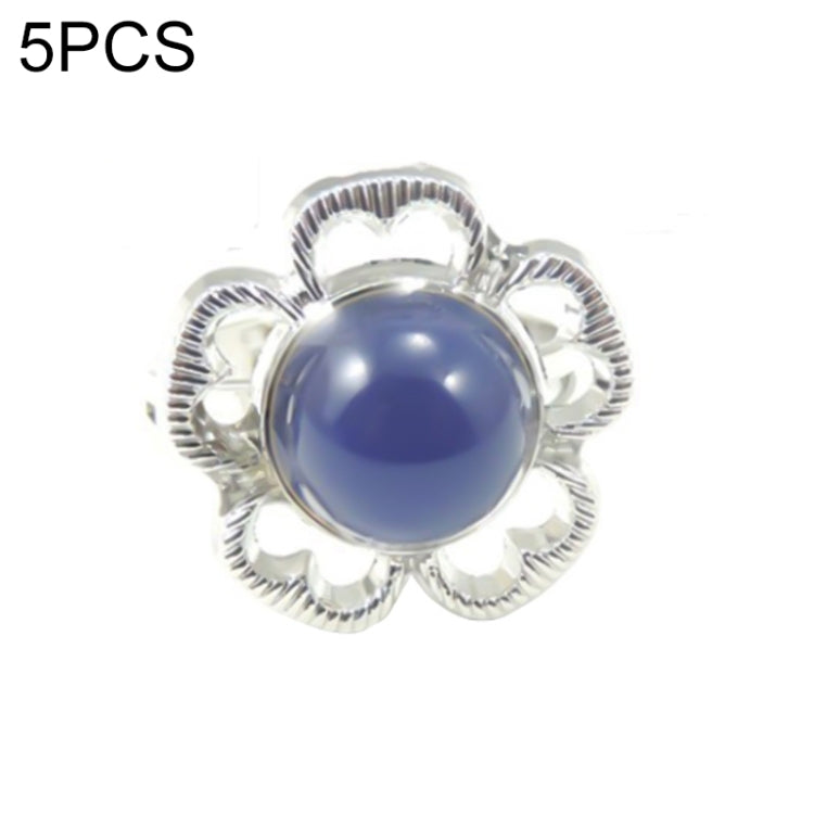 Adjustable open ring with round blue gem and flower petal border