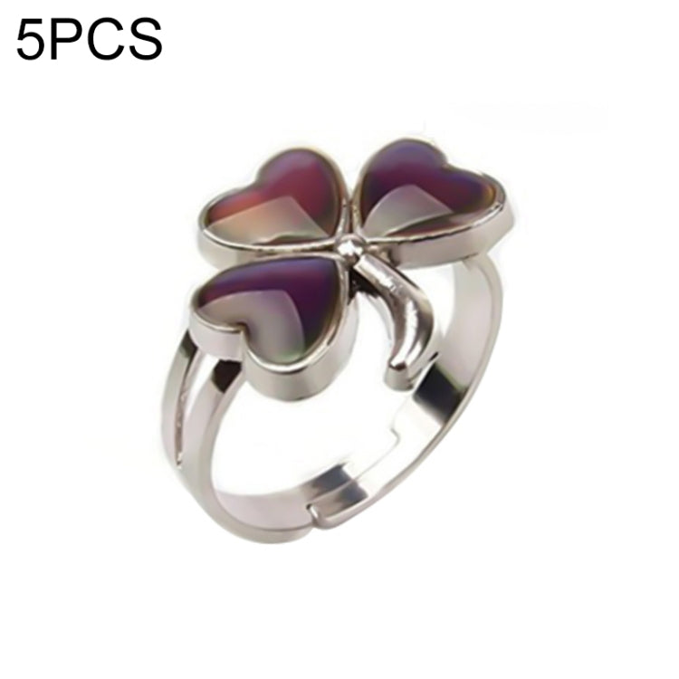 Adjustable open ring with four maroon-petal flower charms and silver band