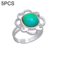 Adjustable open ring with green oval gem and four-lobed heart-like setting