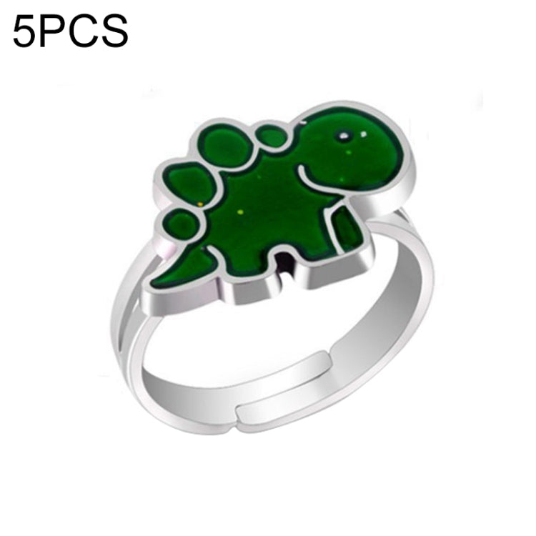 Adjustable open ring with green dinosaur-style charm and oval band