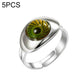 Adjustable open ring with oval green-yellow eye-like gem in silver setting