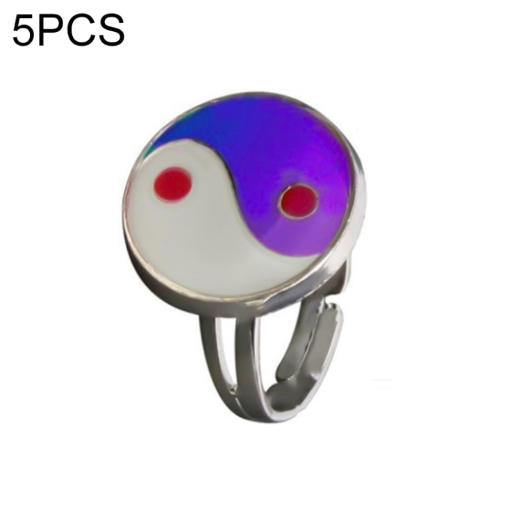 Adjustable open ring with purple-and-white yin-yang gem with red dots