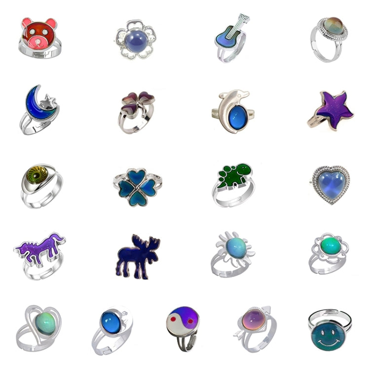 Set of adjustable open rings with colorful animal and star gem charms