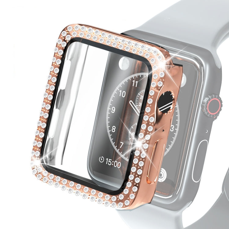 Electroplating PC Double Rows Diamond Protective Case with Tempered Glass Film For Apple Watch Series, For Apple Watch Series 6 / 5 / 4 / Watch SE 40mm, For Apple Watch Series 6 / 5 / 4 / Watch SE 44mm