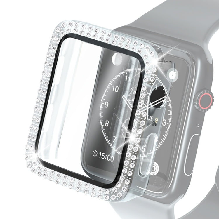Electroplating PC Double Rows Diamond Protective Case with Tempered Glass Film For Apple Watch Series, For Apple Watch Series 6 / 5 / 4 / Watch SE 40mm, For Apple Watch Series 6 / 5 / 4 / Watch SE 44mm