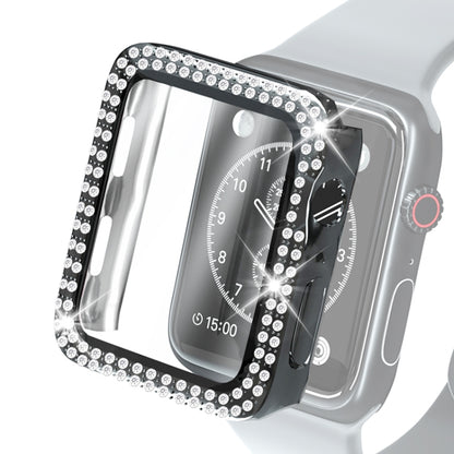 Diamond double-row watch case with clear tempered glass protector, black frame