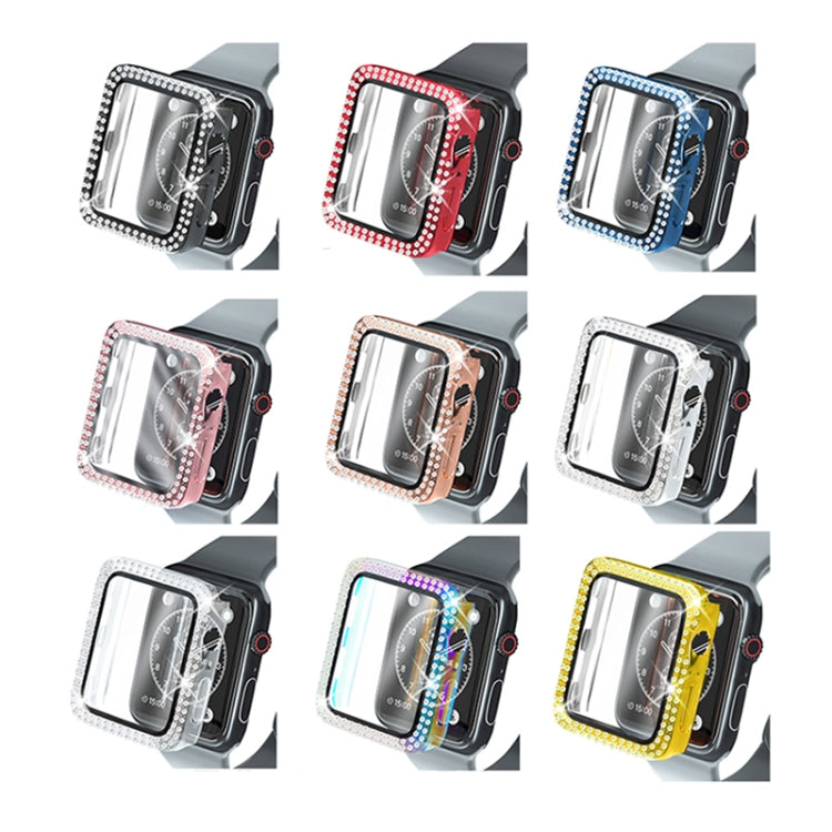Protective smartwatch cases with tempered glass film, shown in multiple color options