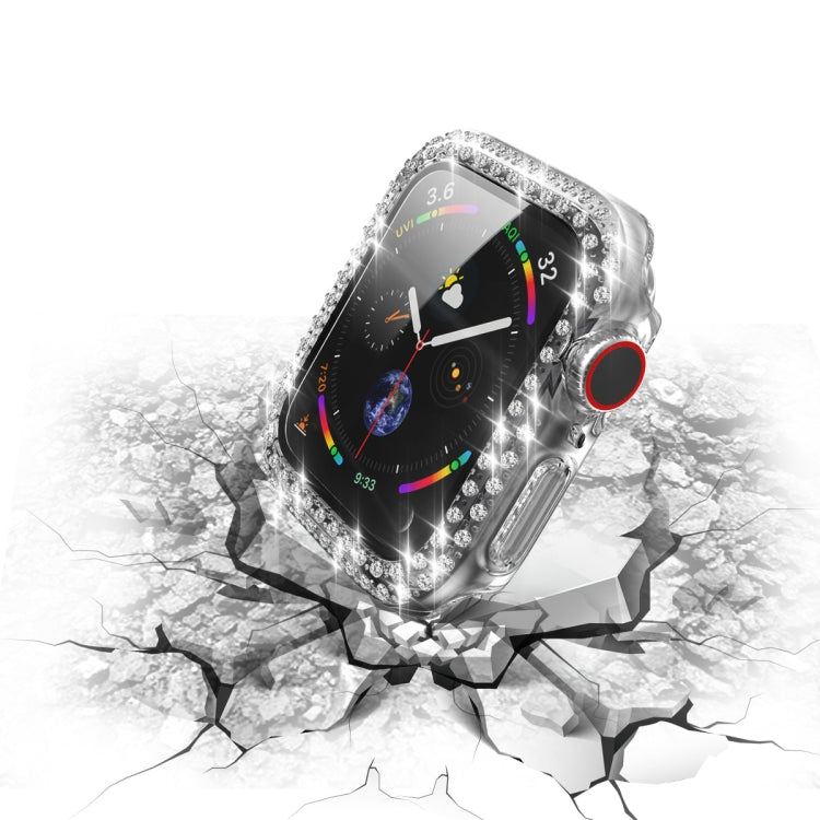 Diamond-rhinestone watch case with tempered glass film, silver frame