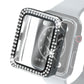 Diamond double-row watch case with clear tempered glass protector, black frame