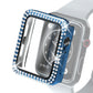 Diamond double-row watch case with clear tempered glass protector, blue frame