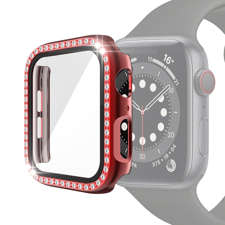 Red rose Apple Watch protective case with tempered glass and rhinestone edging