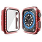 Red Apple Watch protective case with tempered glass and rhinestone double-row bezel