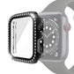 Black Apple Watch protective case with tempered glass film and rhinestone border
