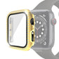 Tempered-glass Apple Watch case, gold electroplated frame with rhinestone bezel