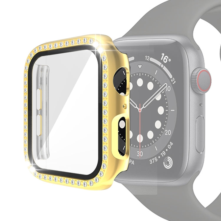 Tempered-glass Apple Watch case, gold electroplated frame with rhinestone bezel