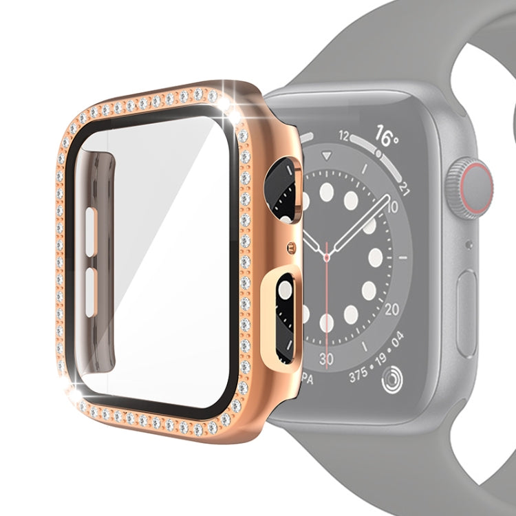 Tempered-glass Apple Watch case, rose-gold electroplated frame with rhinestone bezel