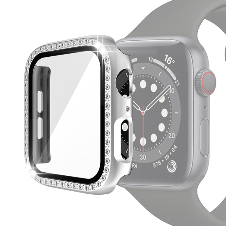 Clear-front Apple Watch protective case with tempered glass and rhinestone trim