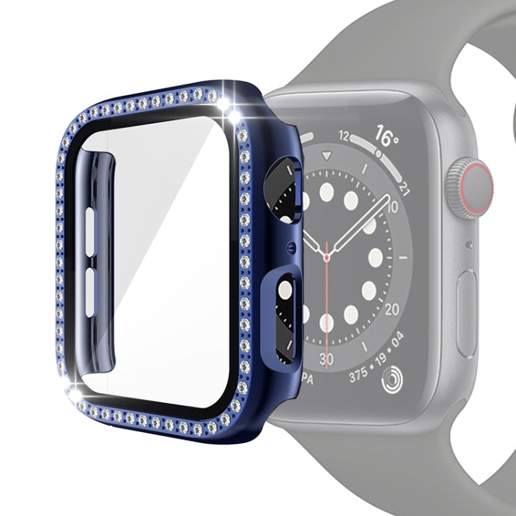 Blue tempered-glass watch case with crystal rhinestone edge protection