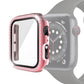 Rose-pink tempered-glass watch case with glittering rhinestone border
