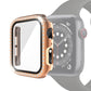 Rose gold Apple Watch protective case with tempered glass and rhinestone border