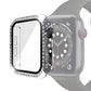Silver Apple Watch protective case with tempered glass film and rhinestone frame