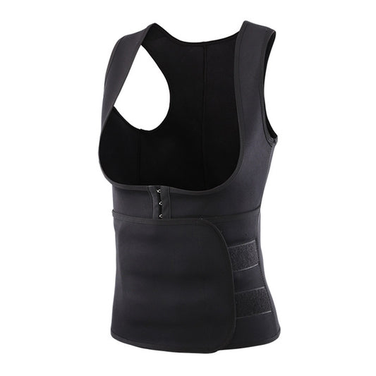 Black shaping corset vest with contour panels and front hook-and-eye closure