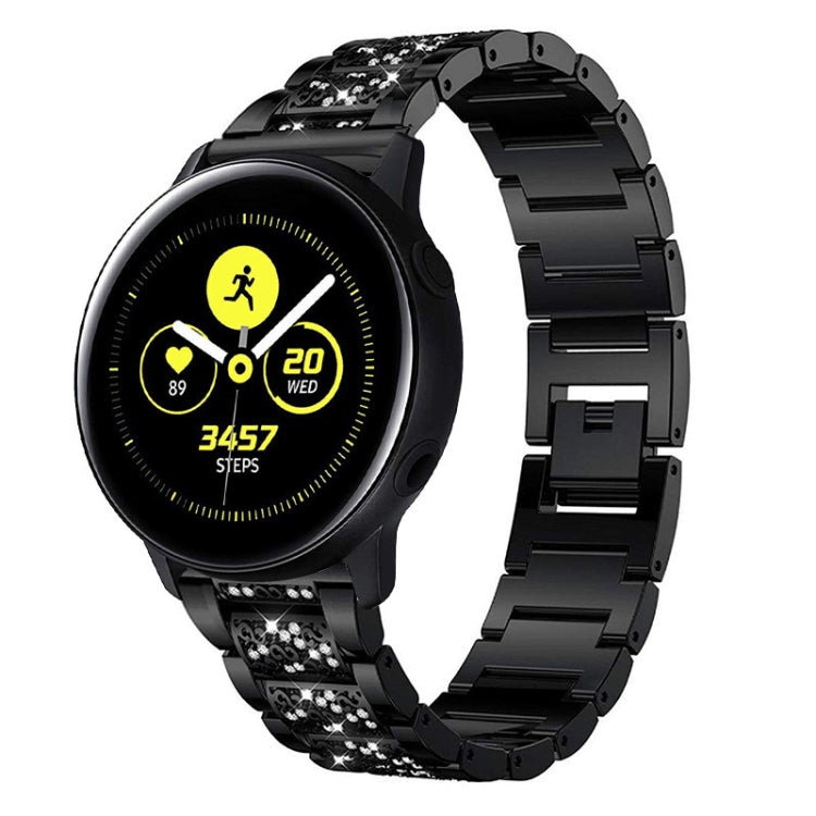 Black diamond steel three-bead watchband strap with clasp and stud details